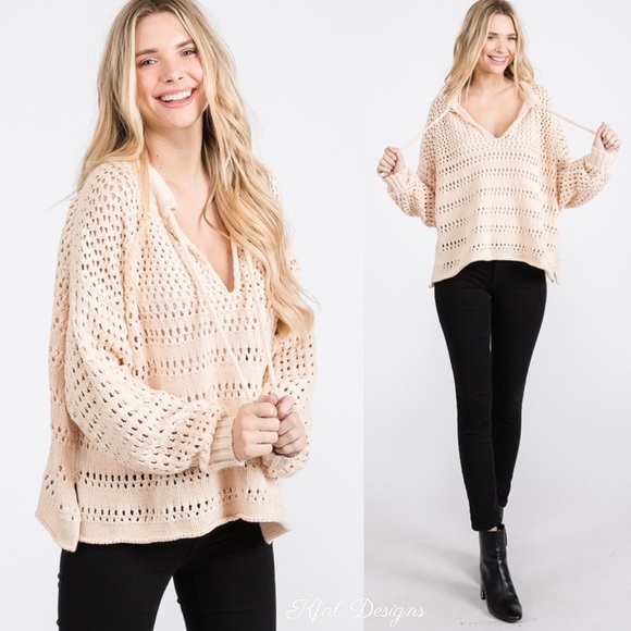 LAST 1! Cream Soft Balloon Sleeve Tie Front Sweater! - Picture 4 of 9